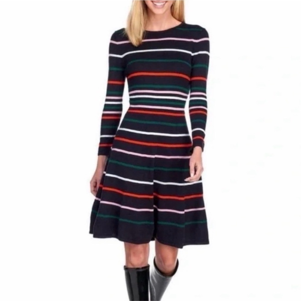 Vince Camuto Women’s Striped Crew Neck Long Sleeve Ottoman Knit Sweater Dress XL